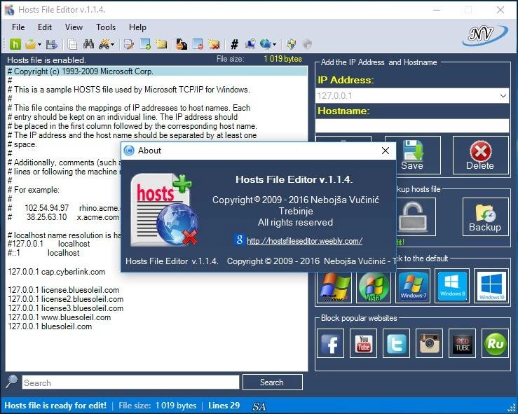 Aktivatsiya Hosts File Editor 1.1.4 Portable.webp