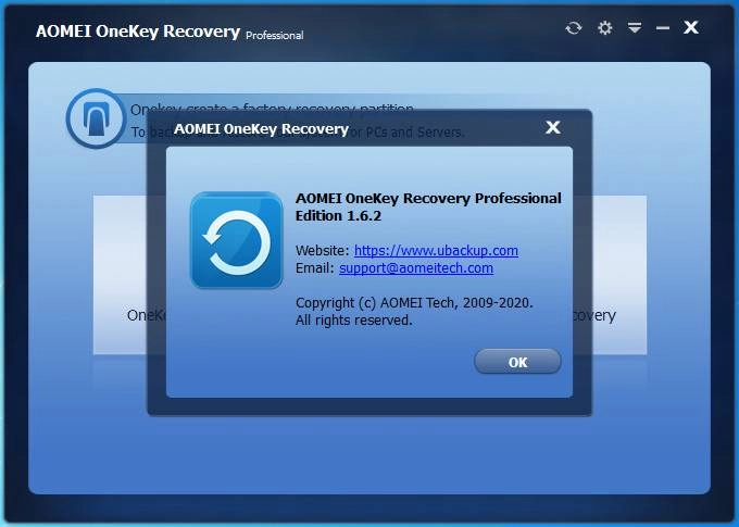 Активация AOMEI OneKey Recovery Pro 1.6.2