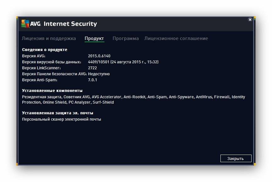 Активация AVG Internet Security 15.0.6140