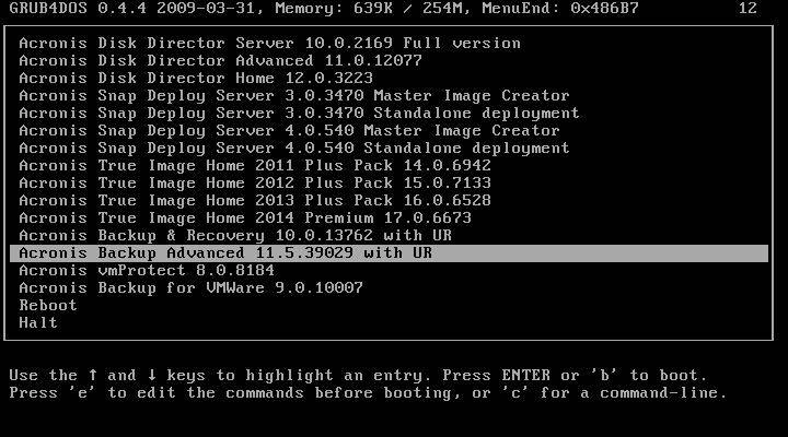 Активация Acronis BootDVD Grub4Dos Edition v.21 13 in 1