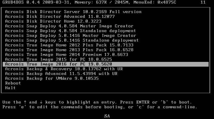 Активация Acronis BootDVD Grub4Dos Edition v.31 13 in 1