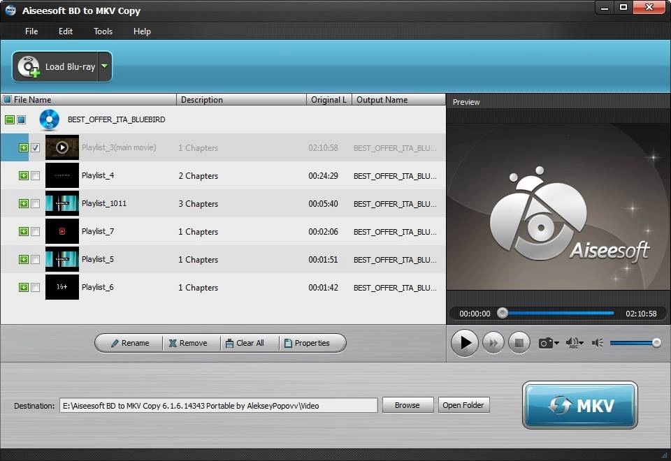 Активация Aiseesoft BD to MKV Copy 6.1.6.14343 RePack by AlekseyPopovv