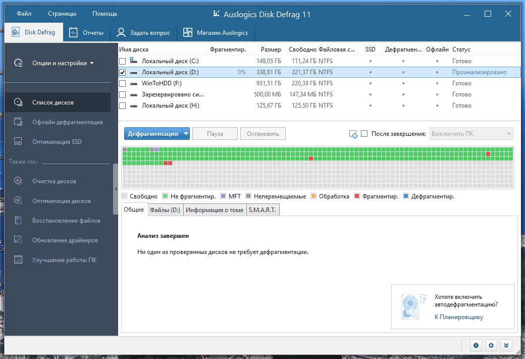 Активация Auslogics Disk Defrag Pro 12.0.0.1 RePack by TryRooM