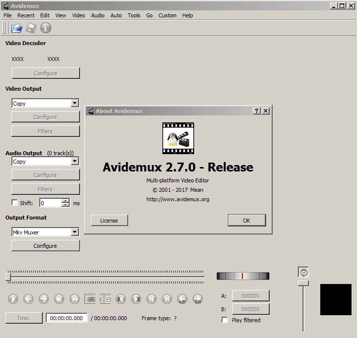 Активация Avidemux 2.7.0