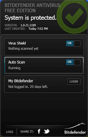 Активация Bitdefender Antivirus Free Edition 1.0.21.1109