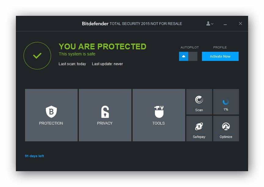 Активация Bitdefender Total Security 18.17.0.1227