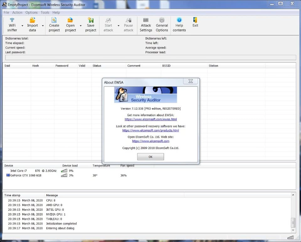 Активация Elcomsoft Wireless Security Auditor 7.12.538 Professional Edition