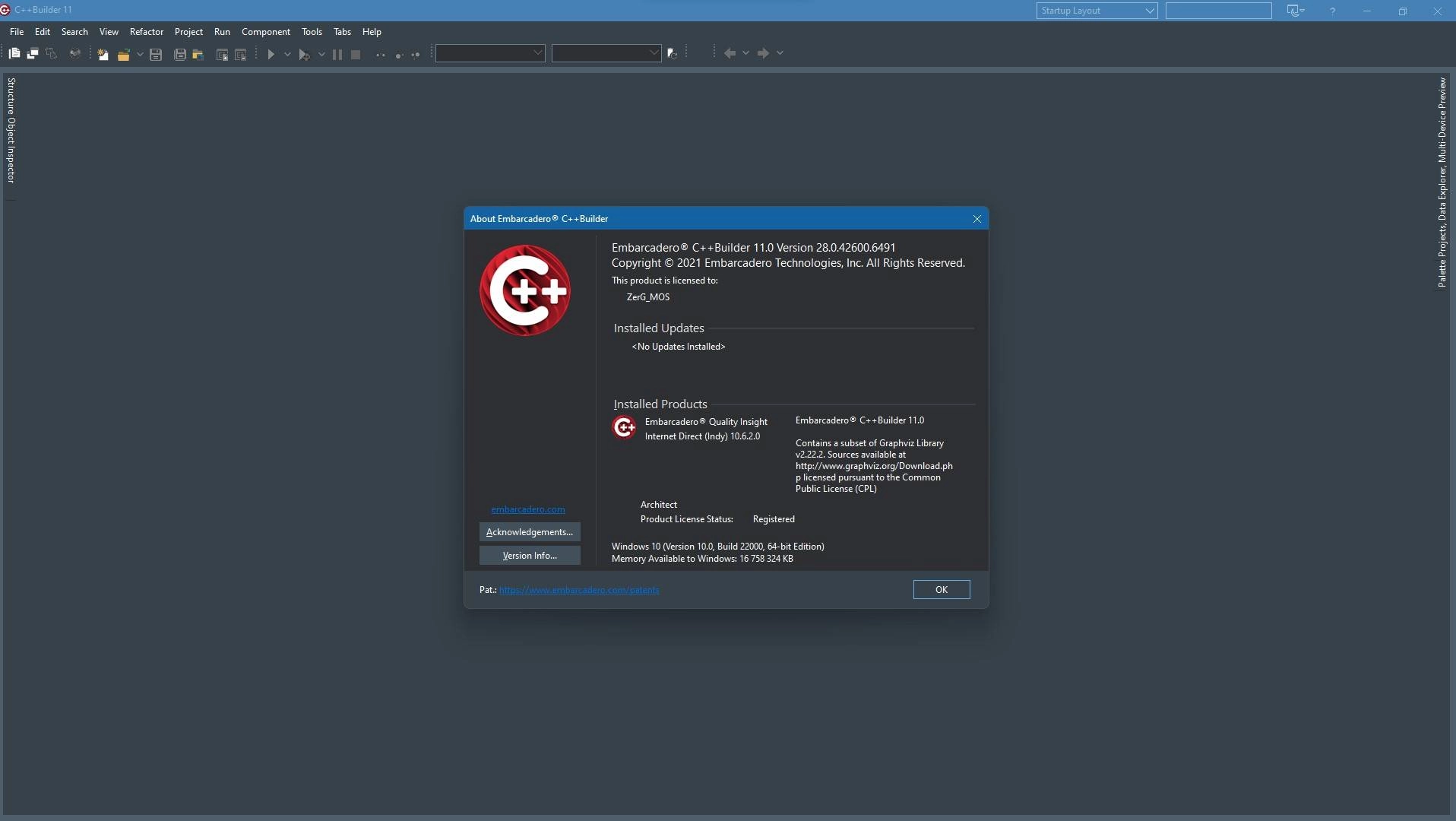 Активация Embarcadero RAD Studio 11.0 Alexandria 28.0.42600.6491 + Patch 1 October
