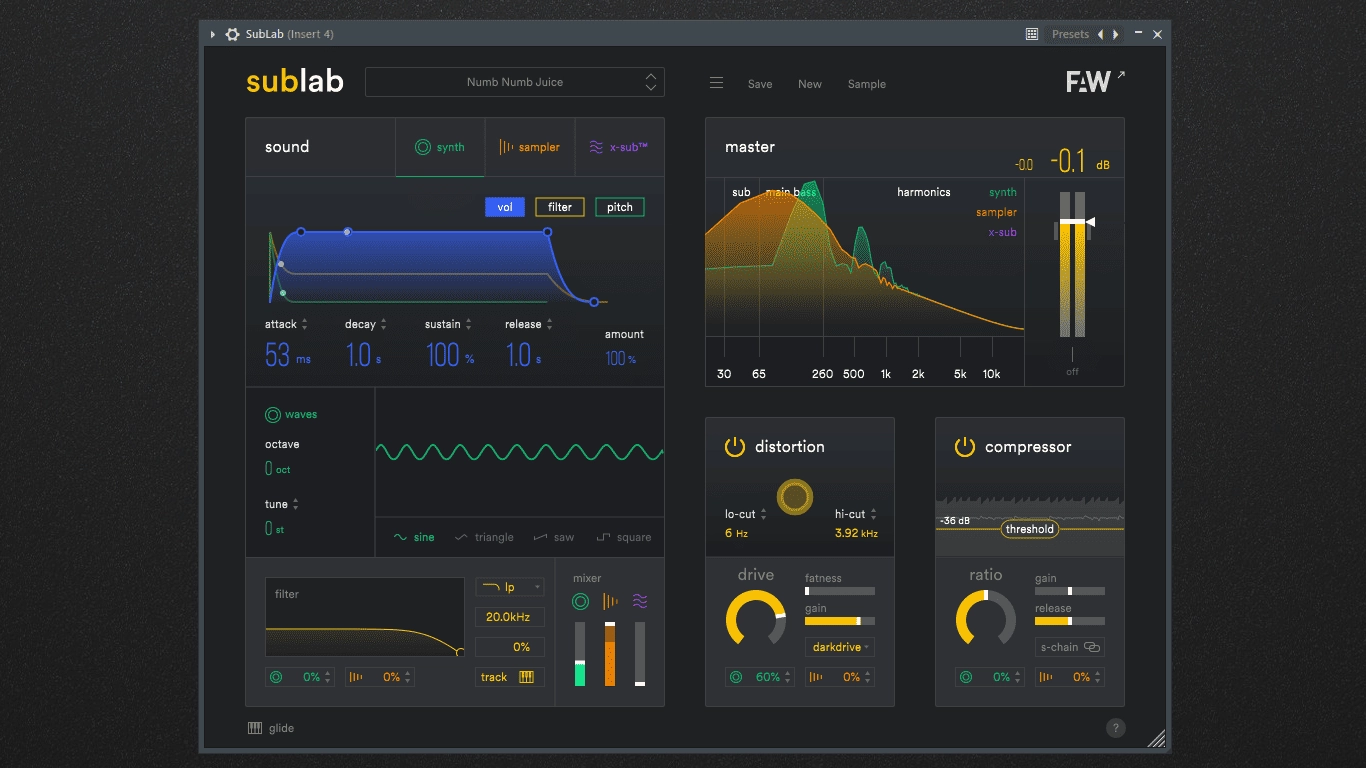 Активация FAW SubLab 1.1.8 Beta 6 STANDALONE, VSTi, VSTi3, AAX
