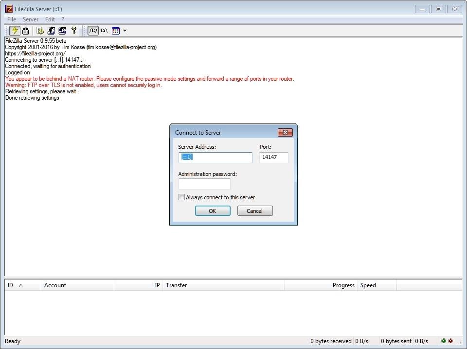 Активация FileZilla Server 0.9.55 beta