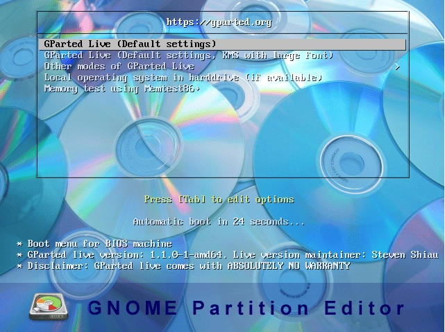 Активация GParted LiveCD 1.1.0-1 3xCD