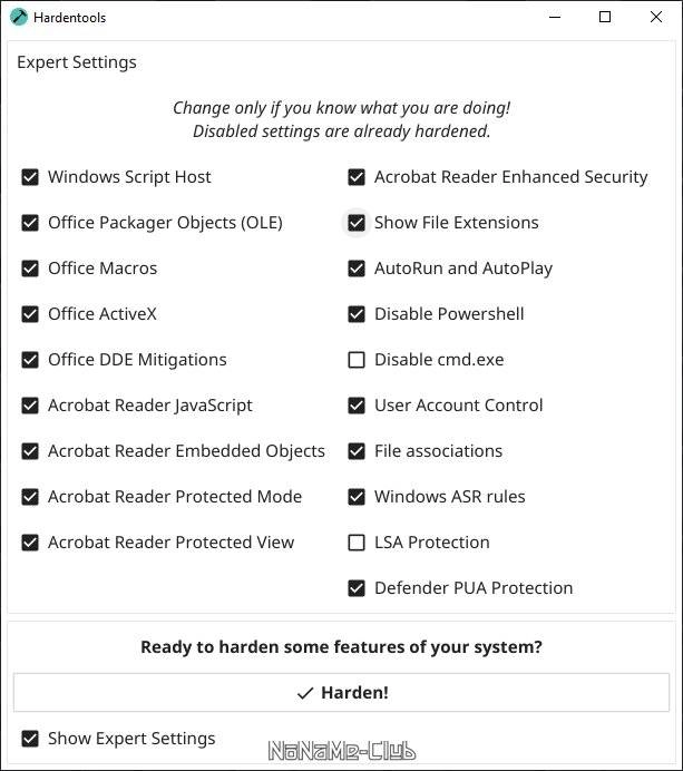Активация Hardentools 2.5 Portable