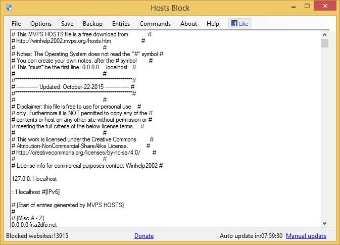 Активация Hosts Block 1.6.1.0