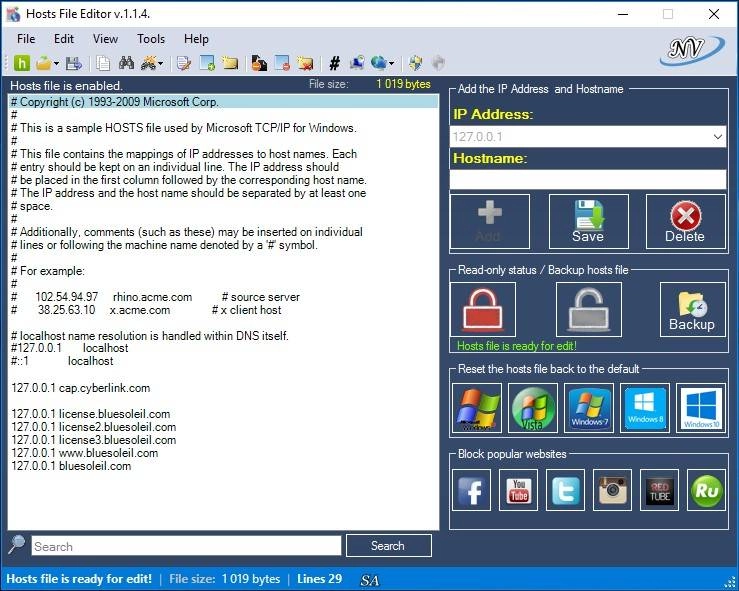 Активация Hosts File Editor 1.1.4 Portable