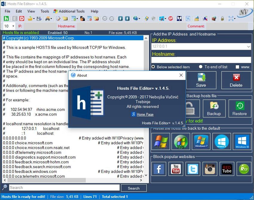 Активация Hosts File Editor 1.4.5 Portable