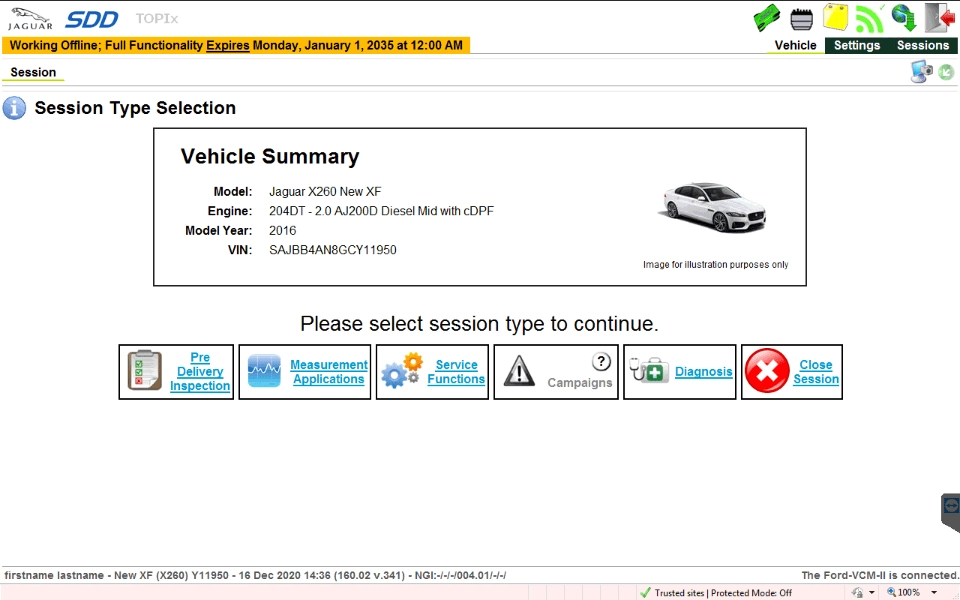 Активация Jaguar Land Rover JLR SDD 160.02
