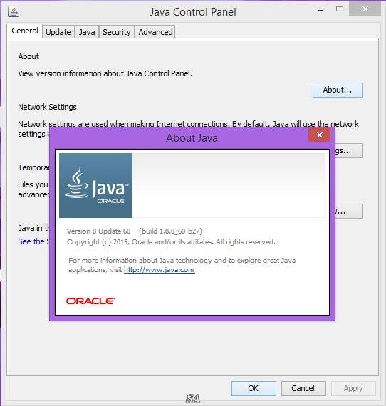 Активация Java SE Runtime Environment 8.0 Update 60