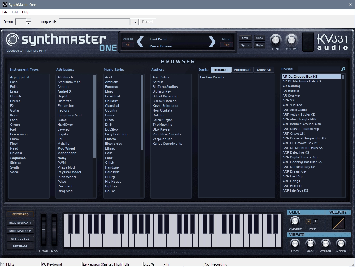 Активация KV331 Audio - SynthMaster One 1.1.6 STANDALONE, VSTi, AAX Repack by VR