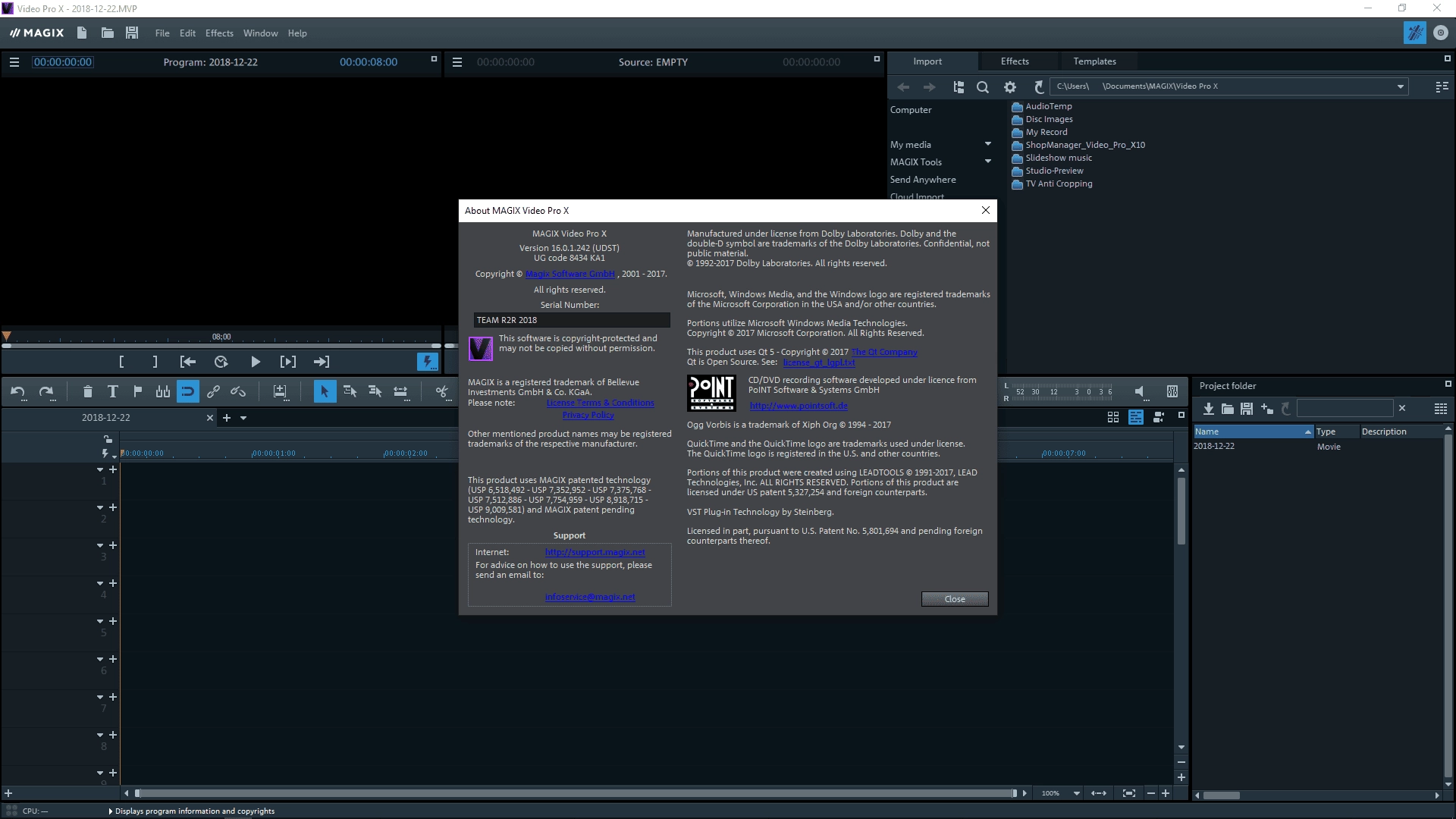 Активация MAGIX Video Pro X10 16.0.2.322