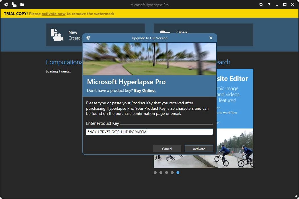 Активация Microsoft Hyperlapse Pro 1.6.116