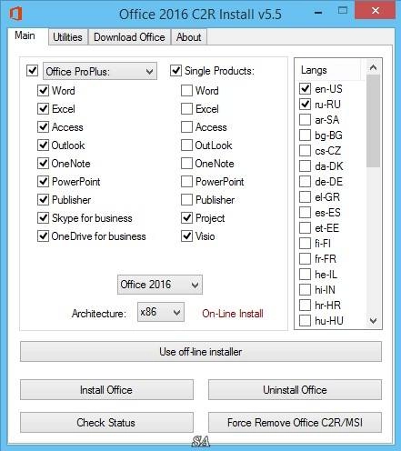 Активация Microsoft Office 2013-2016 C2R Install 5.5 Full | Lite by Ratiborus