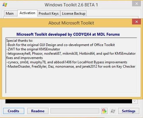 Активация Microsoft Toolkit 2.6 BETA 1