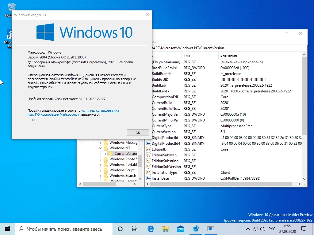 Активация Microsoft Windows 10 Insider Preview, Build 10.0.20201.1000