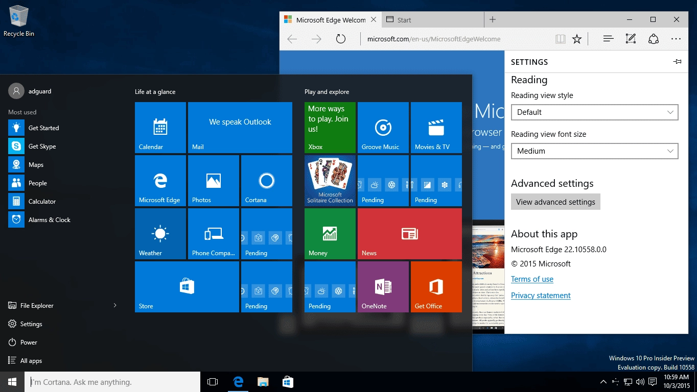 Активация Microsoft Windows 10 Pro-Home Insider Preview 10.0.10558 WZT