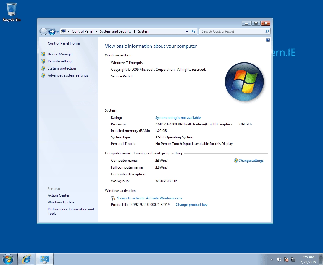 Активация Microsoft Windows 7 Enterprise - чистый образ VMware IE8WIN7