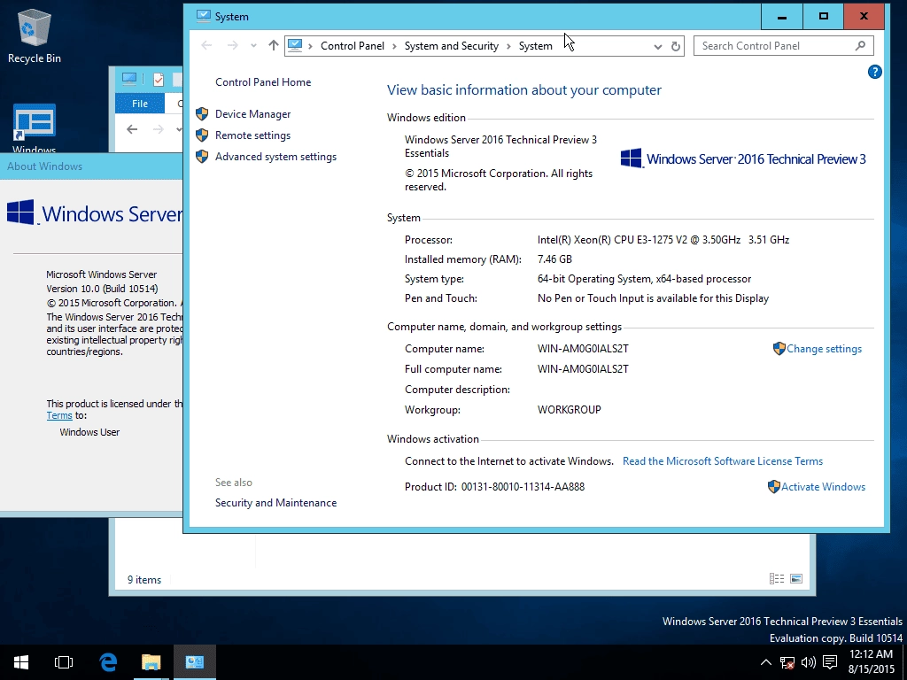 Активация Microsoft Windows Server Technical Preview 3 Essentials WZT