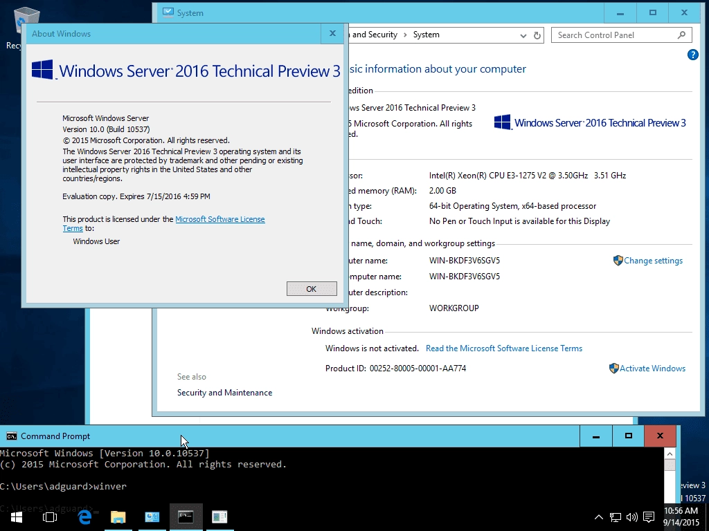 Активация Microsoft Windows Server Technical Preview 3