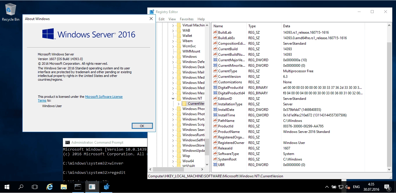 Активация Microsoft Windows Server Version 1607 build 10.0.14393 WZT
