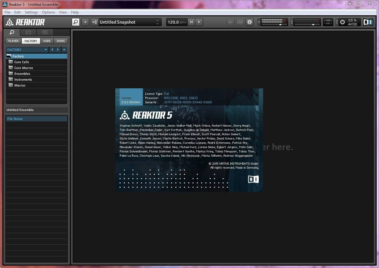 Активация Native Instruments Reaktor 5.9.3 R1344