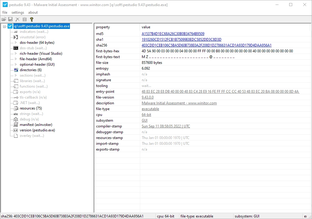 Активация PeStudio 9.43 Portable