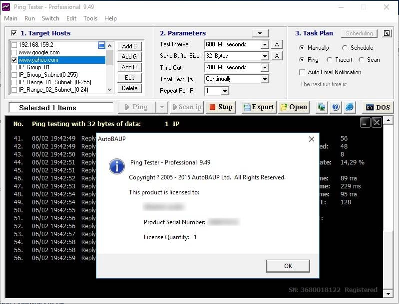Активация Ping Tester 9.49 Standard / Professional + Database Edition v.9.25