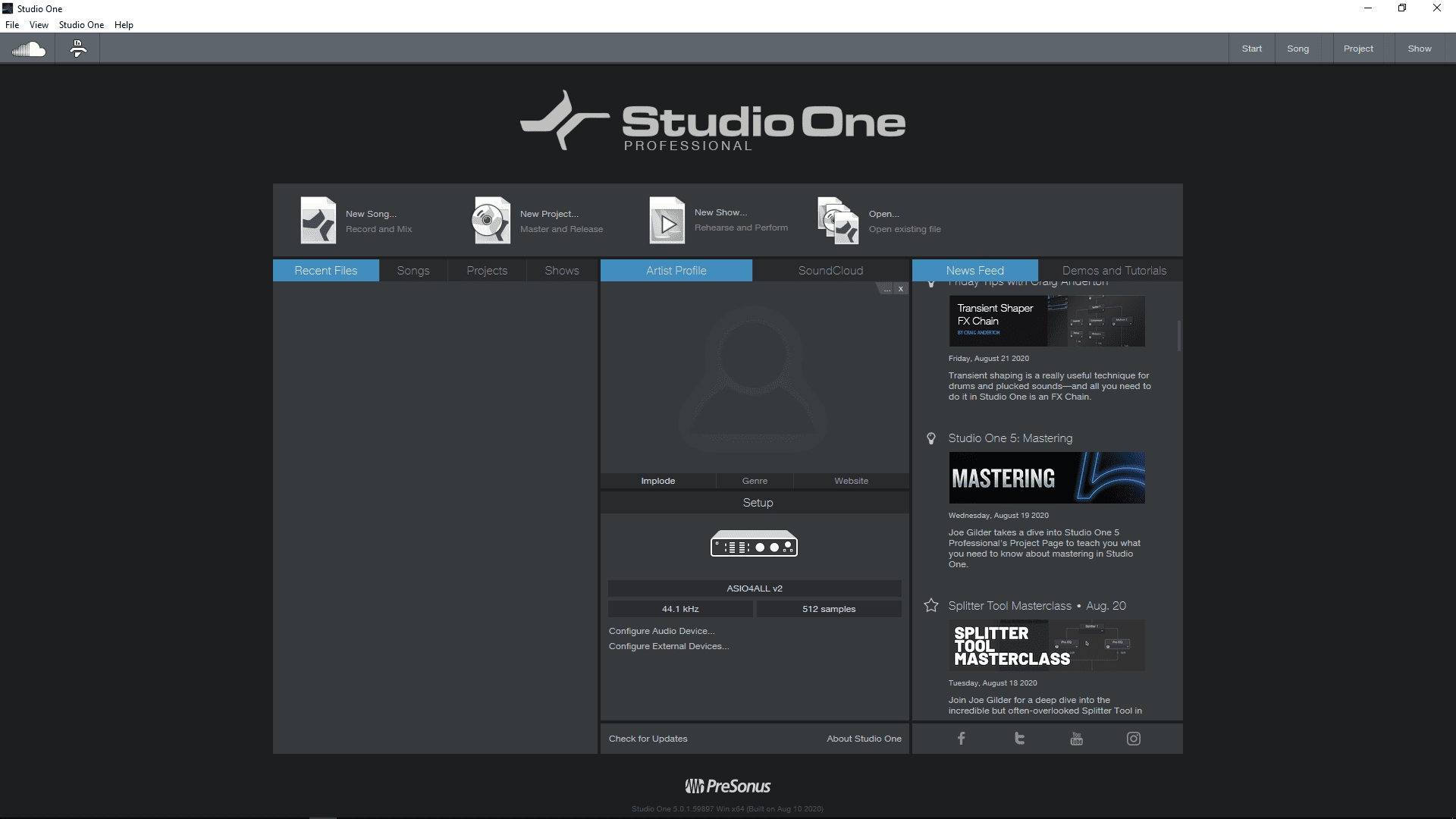 Активация PreSonus Studio One 5 Professional 5.5.2