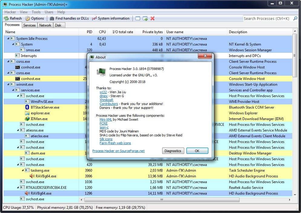 Активация Process Hacker 3.0.4399 Nightly + Portable