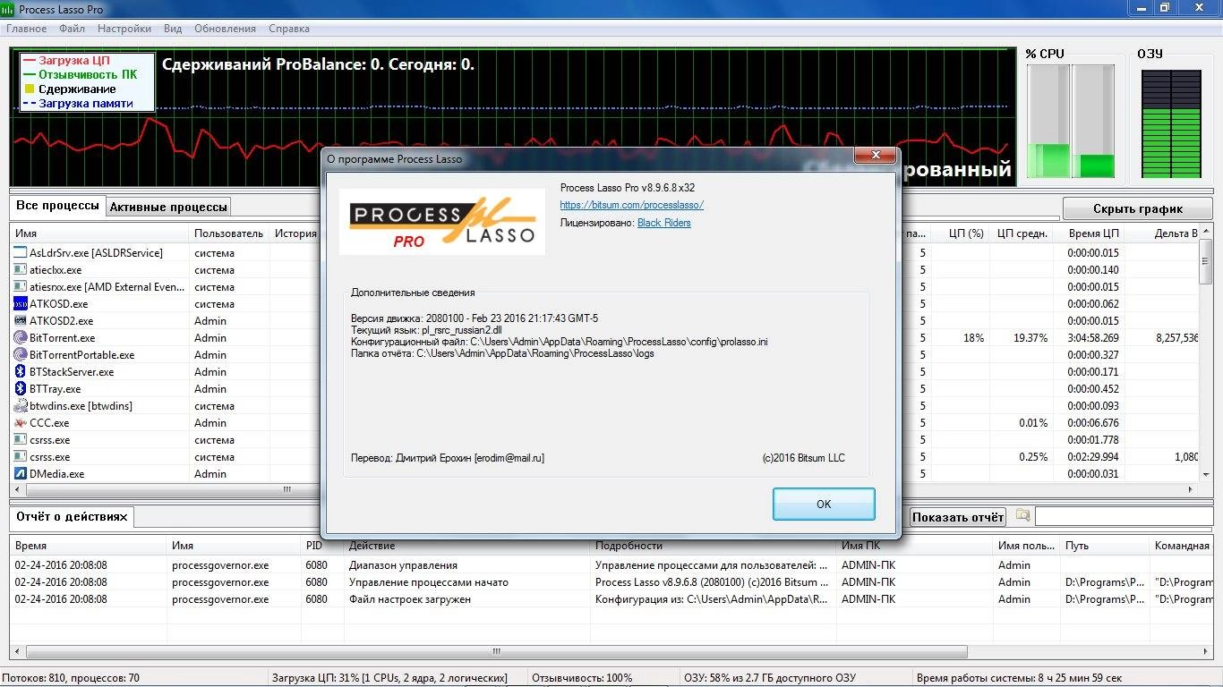 Активация Process Lasso Pro 8.9.6.8 Final + Portable