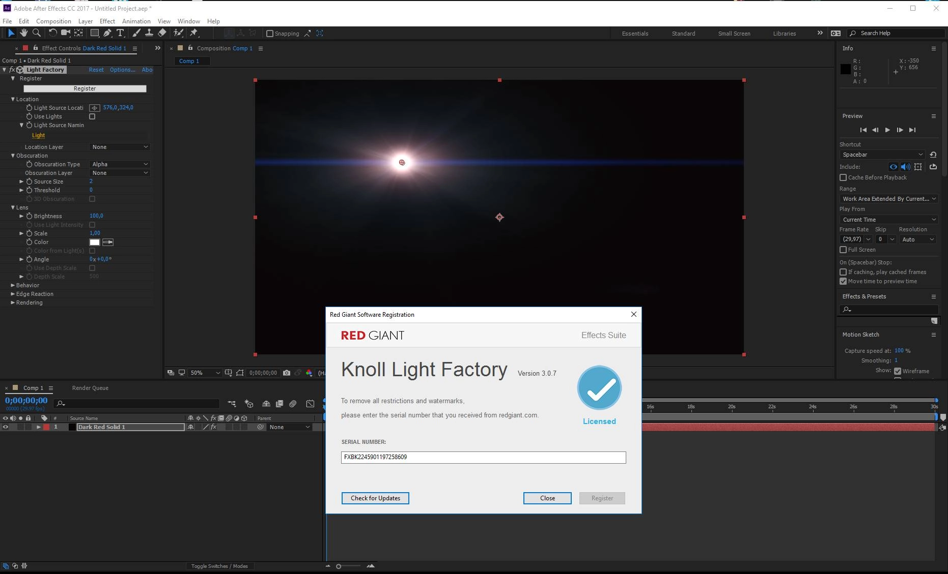 Активация Red Giant Effects Suite 11.1.11