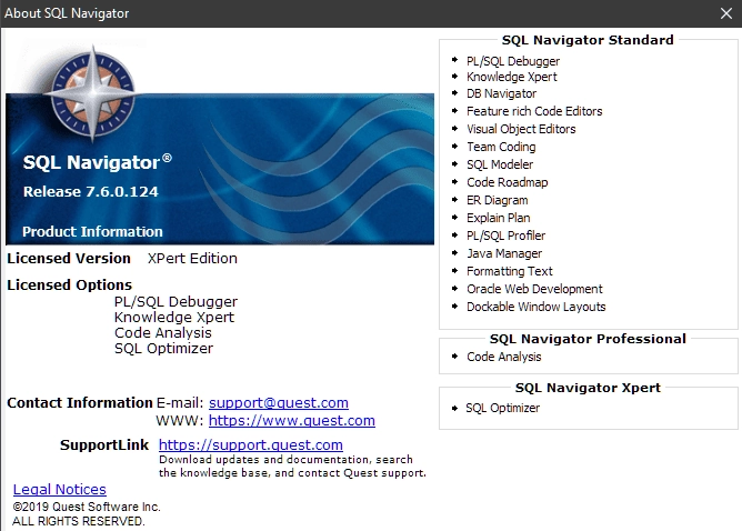 Активация SQL Navigator for Oracle XPert Edition 7.6.0.124