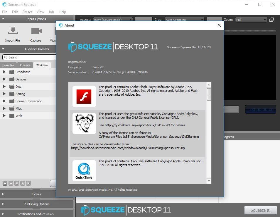 Активация Sorenson Squeeze Desktop Pro 11.0.0.185 CE RePack by Team V.R