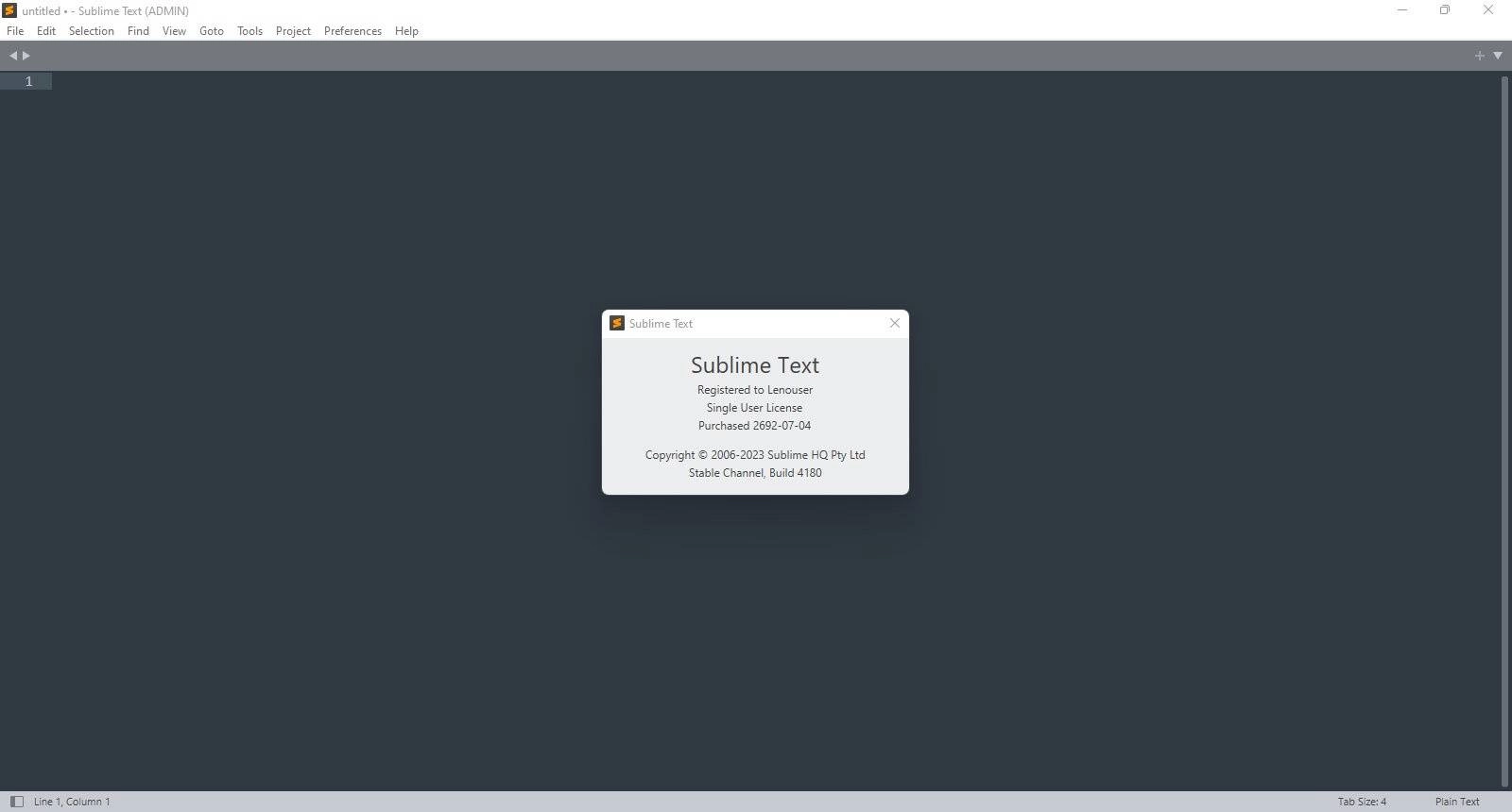 Активация Sublime Text 4 Build 4180
