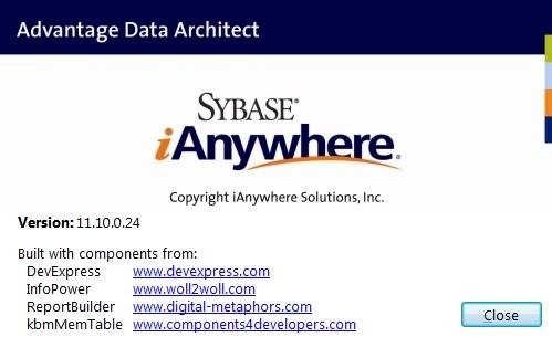 Активация Sybase Advantage Database Server 11.10.0.24