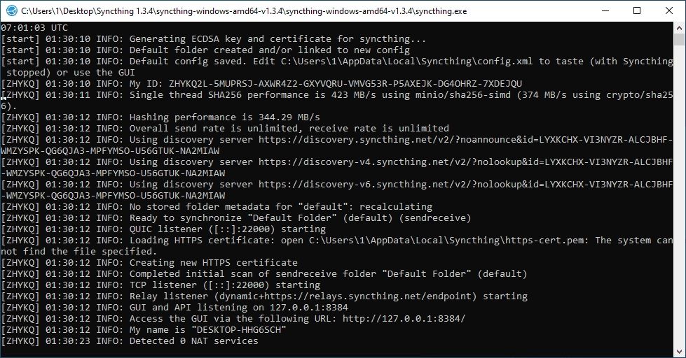 Активация Syncthing 1.3.4