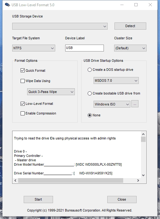 Активация USB Low-Level Format 5.01