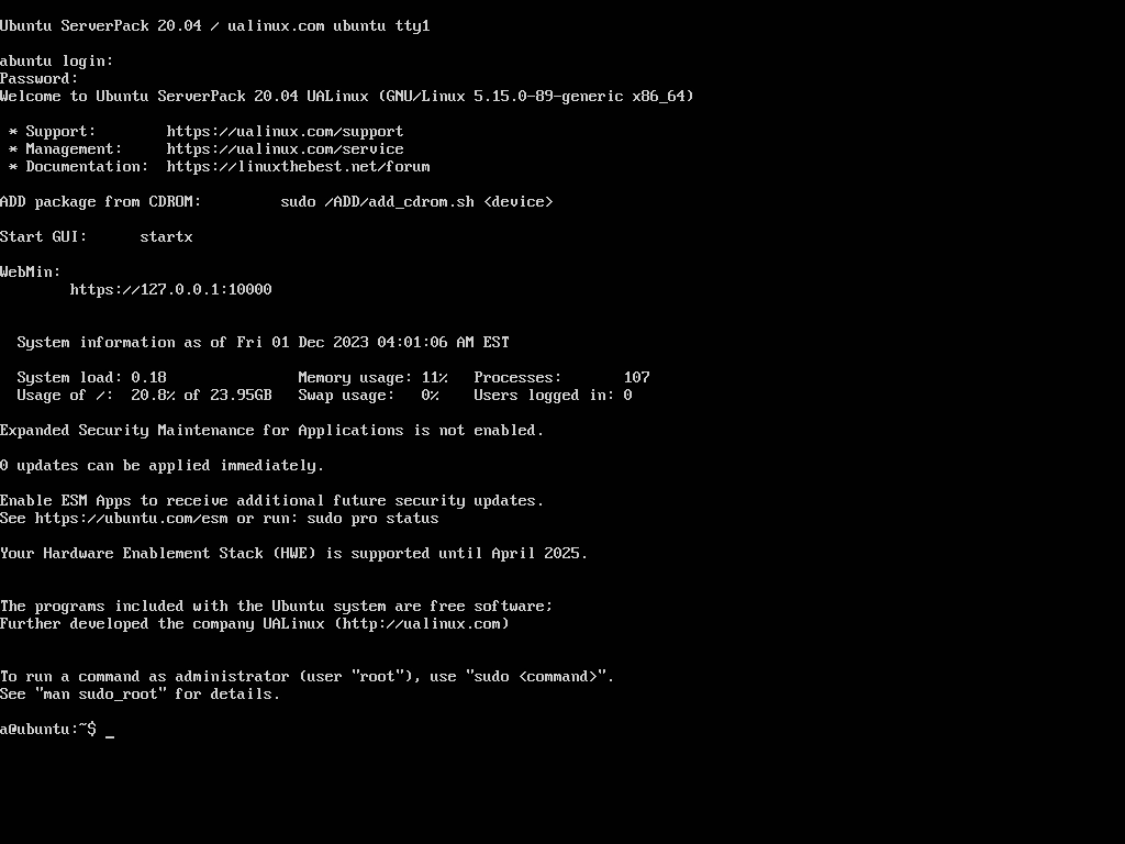 Активация Ubuntu ServerPack 20.04
