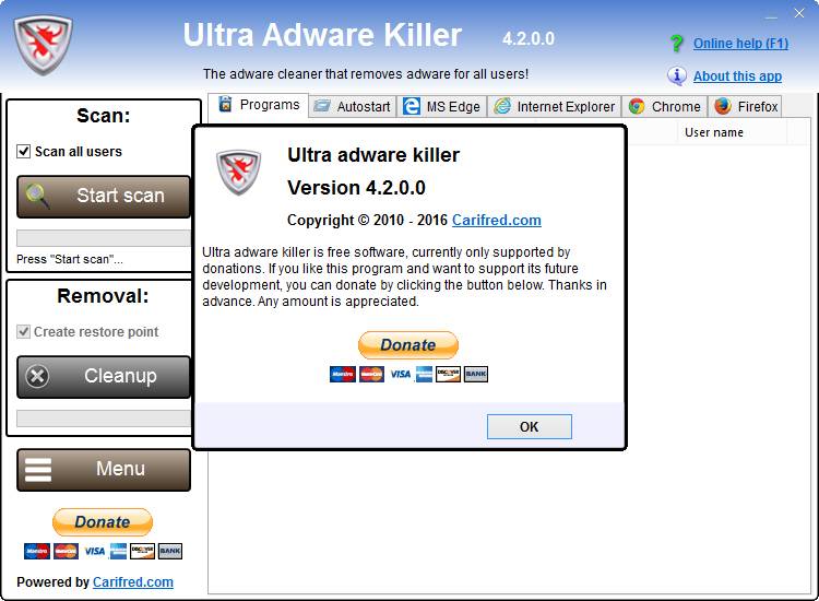 Активация Ultra Adware Killer 4.2.0.0