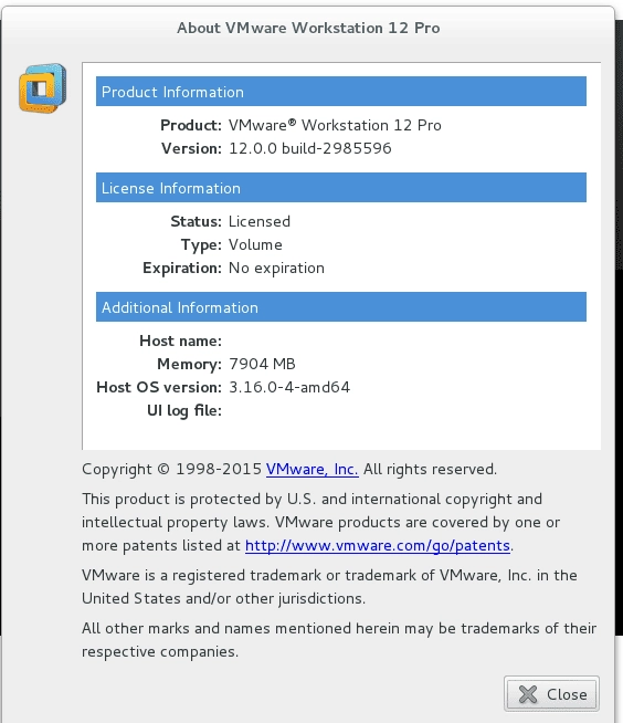 Активация VMware Workstation Pro 12.0.0 build 2985596