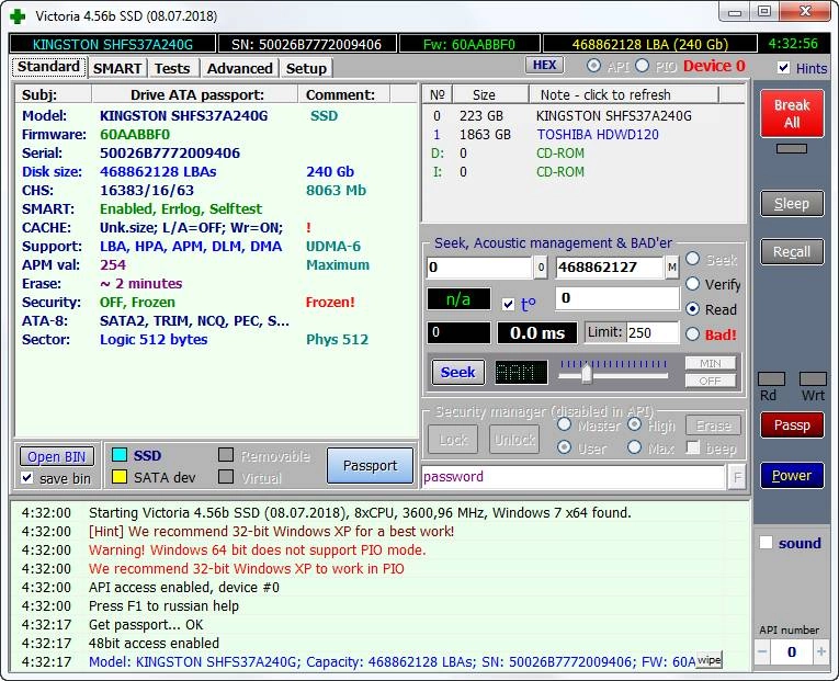 Активация Victoria 4.68b SSD Portable