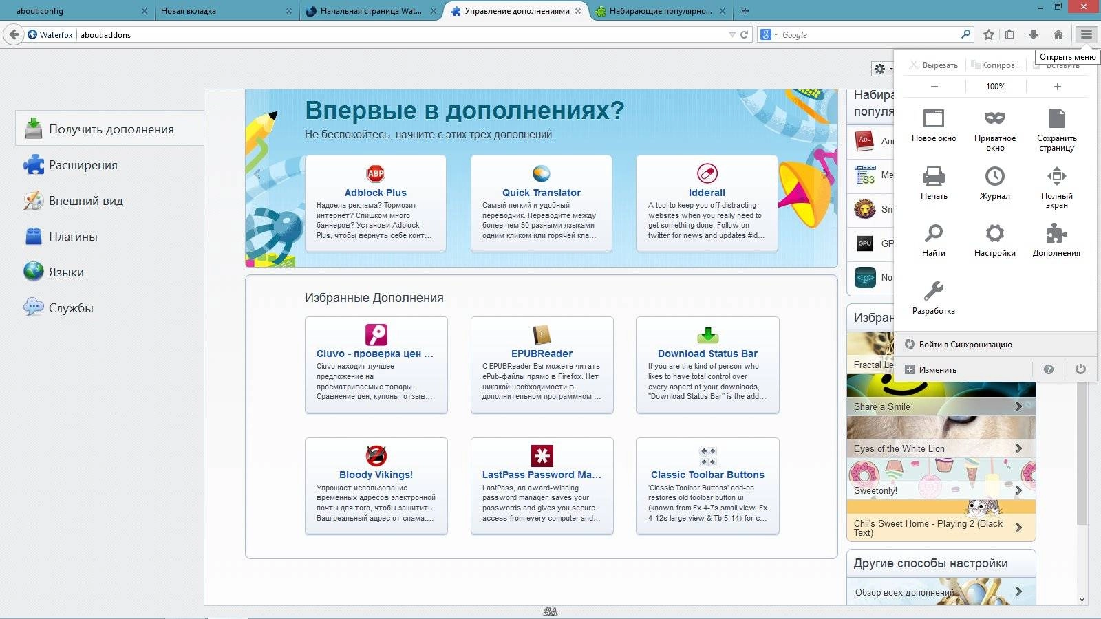 Активация Waterfox 33.0 x64